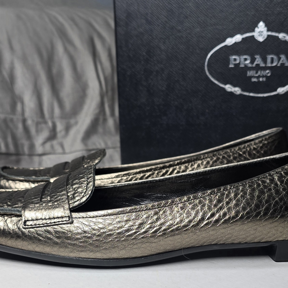 Prada Women's Bronze Leather Loafers - Picture 7 of 8